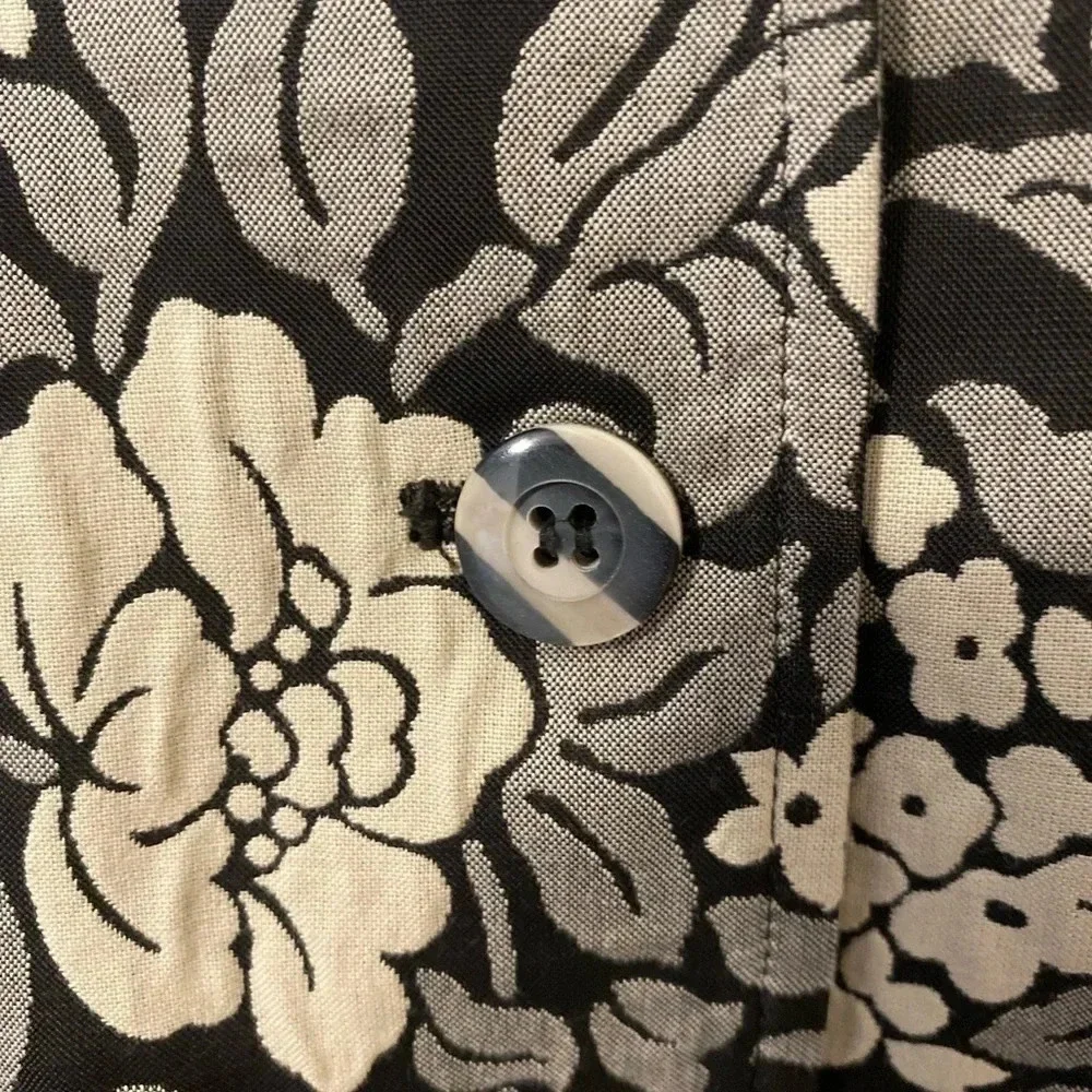 VINTAGE WOMEN'S RENA ROWAN BLACK & CREAM & GRAY FLOWER‎ BLAZER JACKET Size 10